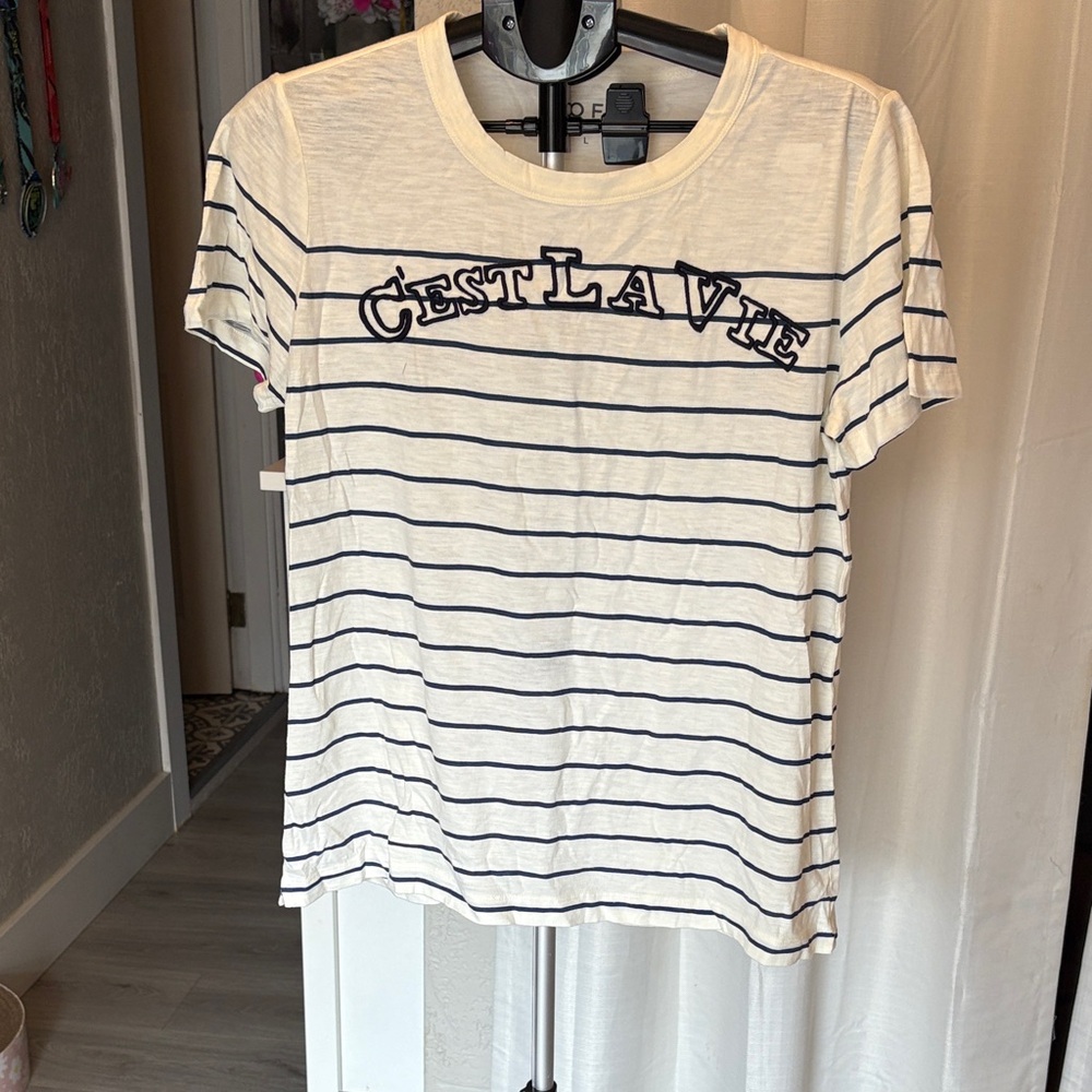 LOFT C'est La Vie Striped Tee in White and Black